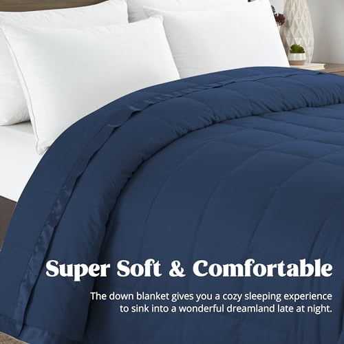 puredown® Blankets King Size - Soft Lightweight Down Blanket for All Seasons, Cozy Warm Luxury Bed Blanket with Satin Trim, Microfiber Cover, Navy Blue (108"X90") - color: 06 Navy Blue, size: King