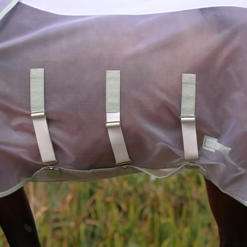 Shires Highlander Fine Mesh Horse Fly Sheet with Detachable Neck Set - White/Sage - Multiple Sizes 81" - size: 81"