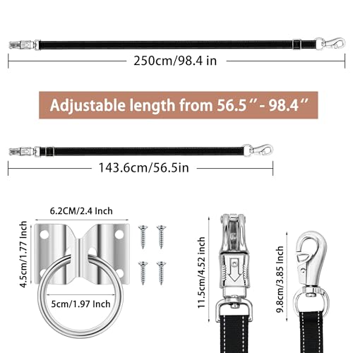4 Pack Heavy-Duty Cross Ties for Horse - Adjustable Nylon Cross Ties with Panic Snap and Bull Snap (56.5"-98.4"), All-in-One Set with 4 Pack Tie Rings & 16 Matching Screws. (4 Pack) - color: 4 PACK