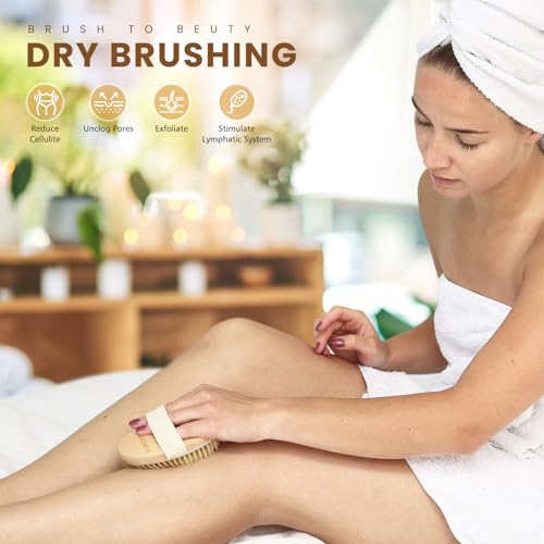 POPCHOSE Dry Brush for Lymphatic Drainage, Dry Brushing Body Brush | Natural Boar Bristle Body Brush, Dry or Wet Exfoliating Shower Scrub Brush for Smoother Skin, Self Care Routine Gift - size: 1 Count (Boar Bristles)