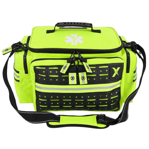 Lightning X Medium First Responder EMT Bag | LXMB25 | w/Reflective, Shoulder Strap & Zippered Compartments for First Aid + Trauma Supplies - Fluorescent Yellow - color: Fluorescent Yellow