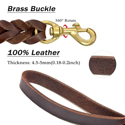 Guiding Star Heavy Duty Leather Dog Training Leash 6ft x 3/4 inch | Strong Handmade Braided Genuine Leather Training Leashes for Large Medium Small Dogs, 6 Foot Long Pet Lead Brown - color: Brown, size: 6ft x 3/4 inch