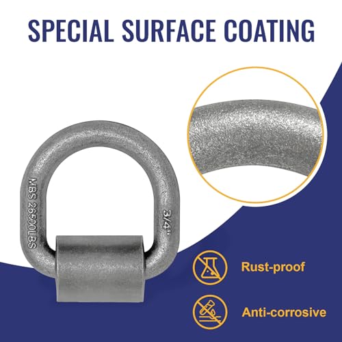 Grandroad auto 4 Pack Weld-On Forged D Ring, Heavy Duty 3/4" D-Ring Trailer Tie Down Anchor with MBS:26,500 lbs for Trailer, Truck Cargo, RV, ATV Tiedowns, Farm Applications and More. - size: 3/4”-4pack