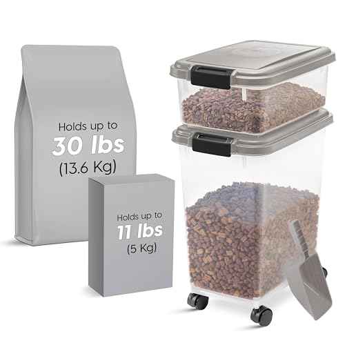 IRIS USA Airtight Dog Food Storage Container Combo, 30 lb & 11 lb Bin - color: Chrome