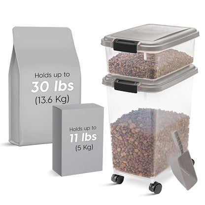 IRIS USA Airtight Dog Food Storage Container Combo, 30 lb & 11 lb Bin - color: Chrome