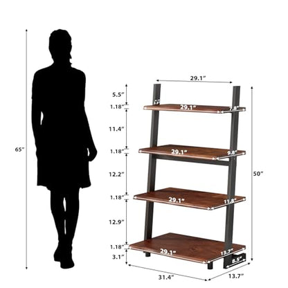 IBF 4-Tier Solid Wood Ladder Bookshelf with Natural Live Edge - size: 4-Tier