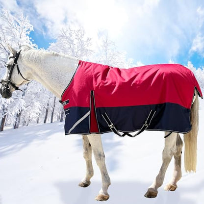 1200D Winter Horse Blanket,300g Fill,Red/Blue 66'' - color: Red/Blue 300g Fill, size: 66''