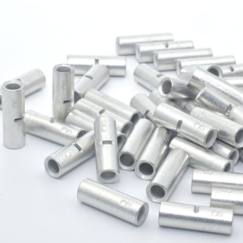 SVAAR 8 AWG Non-Insulated Butt Connectors, 40PCS Tinned Copper Seamless Barrel Heavy Duty Crimp Butt Terminals, Marine Grade Uninsulated Butt Splice Connectors, Repair Butt Splices for 8 Gauge Wires - color: Tinned Copper