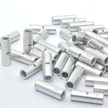 SVAAR 8 AWG Non-Insulated Butt Connectors, 40PCS Tinned Copper Seamless Barrel Heavy Duty Crimp Butt Terminals, Marine Grade Uninsulated Butt Splice Connectors, Repair Butt Splices for 8 Gauge Wires - color: Tinned Copper