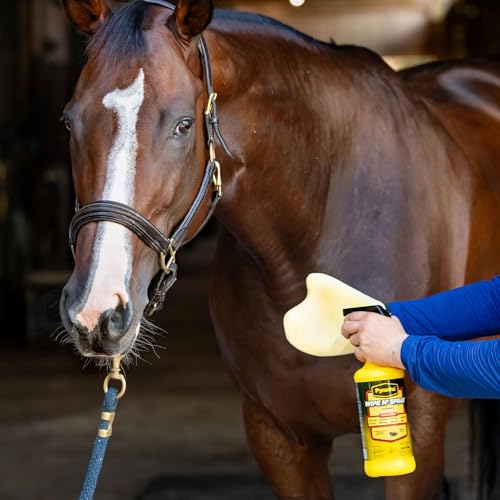 PYRANHA Wipe N' Spray for Horses - Oil-Based Long Lasting Fly Control Repels Horn, Deer, Horse, House, Stable, & Face Flies, Ticks, Mites, Mosquitoes, Gnats & Lice, 1 Quart - size: 1 Quart