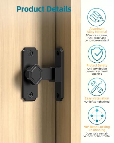 90 Degree Barn Door Lock, Rustproof Sliding Gate Latch, Black 2Pcs - color: Black-2PCS