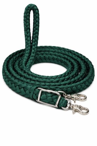 CHALLENGER Roping Knotted Horse Tack Western Barrel Reins Nylon Braided 8 Ft. Purple Snaps 60709 - color: Hunter Green