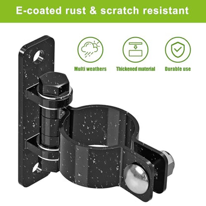 Insaga Gate Hinges Heavy Duty Carbon Steel Chain Link Fence Parts Electroplated Finish, Removable Bolts for Wall Mount, Fits 1-7/8'' Outer Diameter Pipes/Posts for Farm, Fence Gate (4Pack, Black) - size: 1-7/8''