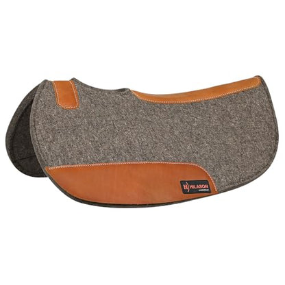 HILASON Western Wool Felt Round Contoured Horse Saddle Pad W/Distressed Wear Leather | for Horses