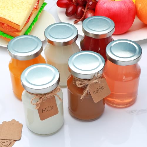 16Pack 6oz Glass Milk Bottles, Glass Jars with Lids | Jelly Jars with Silver Lids, Glass Yogert Jars, Clear Milk Jars Ideal for Jam, Honey, Wedding Favors, Shower Favors - size: 6oz-16pack