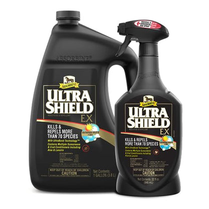 Absorbine UltraShield EX Insecticide & Repellent, Combo Pack Sprayer+Gallon | Use on Horses, Dogs & Premise, Kills & Repels 70+ Species Including Flies, Mosquitoes, Ticks, Fleas, Lice, Up to 17 Days - size: 32oz Sprayer + 128oz Refill Combo