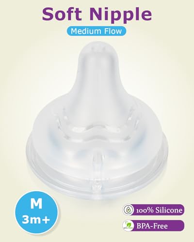 Silicone Nipples(M) for Lansinoh Baby Bottles,Replacement Bottle Nipple,3m+,Meudim Flow, 6 Count - color: 3m+,M, 6 counts