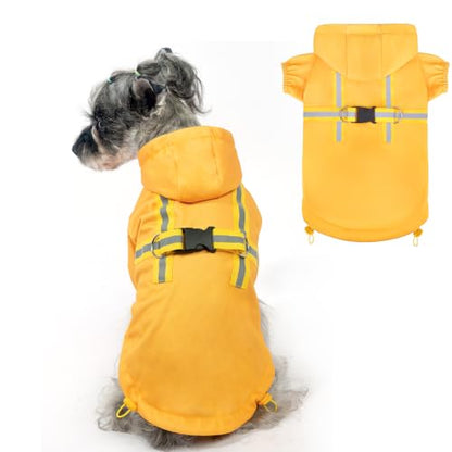 PUPTECK Dog Raincoat with Hood & Harness Built-in, Waterproof Dog Rain Jacket Slicker Poncho Reflective Vest Clothes for Rainy Snowy Winter Cold Days, Yellow S - color: Yellow, size: S (Back 13.2", Chest 18.5", Neck 13.9")