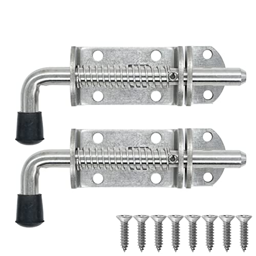 JQK Spring Loaded Barrel Bolt Latch, Heavy Duty 304 Stainless Steel Thickened 3mm Door Lock, 6.3 Inch Brushed Finished, HSB410-P2 - color: Brushed, size: 6.3Inch - 2Pack