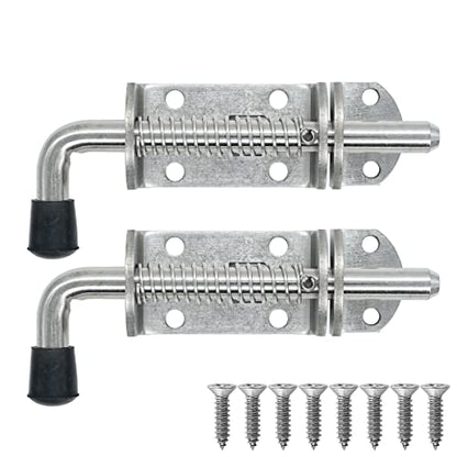 JQK Spring Loaded Barrel Bolt Latch, Heavy Duty 304 Stainless Steel Thickened 3mm Door Lock, 6.3 Inch Brushed Finished, HSB410-P2 - color: Brushed, size: 6.3Inch - 2Pack
