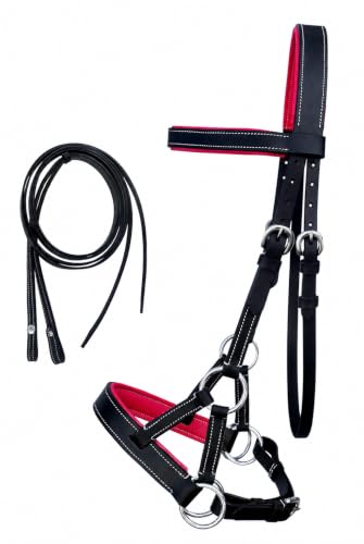CHALLENGER Horse Western Brown Leather Training Tack Bitless Sidepull Bridle Reins 7711 - color: Black/Pink, size: Cob