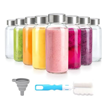 Zukro 8 oz Small Glass Juice Bottles with Stainless Steel Lids Leak Proof - color: silver lid - 8 pack