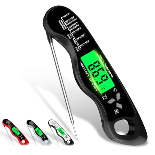 Cooking Thermometer，IP67 Waterproof Meat Thermometer Digital - color: Black