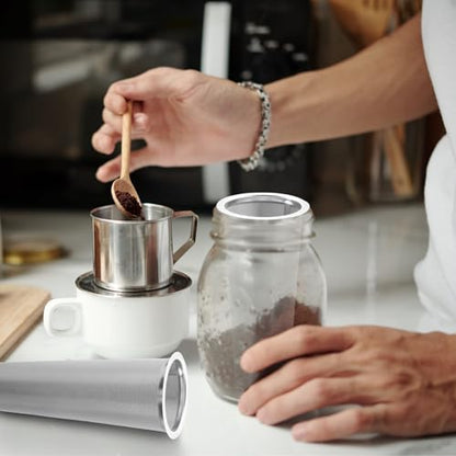 2 Pack 304 Stainless Steel Cold Brew Coffee Filter, Ultra-Fine Mesh Strainer for 1-2 Quart Wide Mouth Mason Jars, Seal Ring Design for Tea Fruit Infused Water