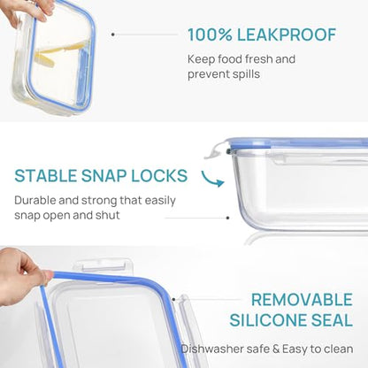 Vtopmart 2Pack 1860ml/63oz Large Glass Storage Containers With Lids, Blue - color: Blue, size: 63oz