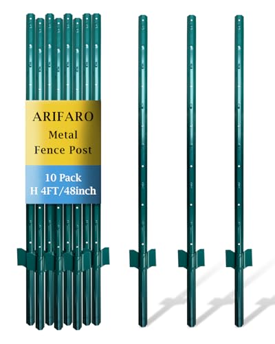 ARIFARO Fence Posts 4 Feet, 10-Pack, Heavy Duty U Post, Metal Fence Post - color: Green 10 PCS, size: 4 FT