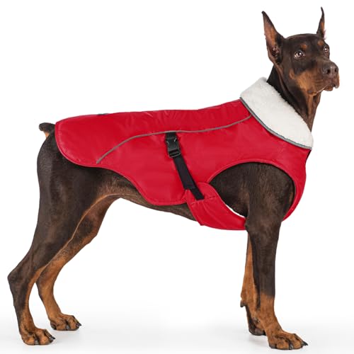 EMUST Dog Winter Coat, Waterproof Fleece Dog Jacket Winter for Medium Dogs - color: Red, size: Medium