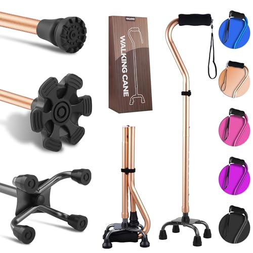 LIXIANG Walking Canes Stablize Women Quad Canes for Seniors & Adults Foldable Adjustable for Men & Women Heavy Duty Freestanding Cane for People with Leg Injuries 3 footings - color: Gold