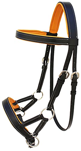 CHALLENGER Horse Western Brown Leather Training Tack Bitless Sidepull Bridle Reins 7711 - color: Black/Light Tan, size: Cob Size