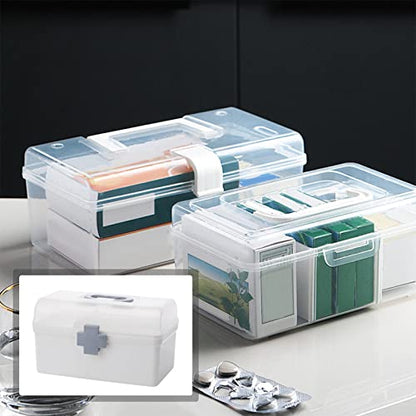 Portable First Aid Carrying Case Organizer Bin Medicine Storage Box with Organizing Holder with Handle Stationery, Clear, 21.2x12x12.5CM