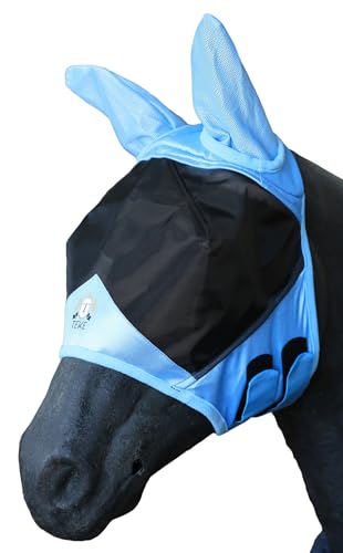T TEKE Fine Mesh Horse Fly Mask w/Ears, UV Blocking 3D Eye Visor with Extra Fleece Cushioned Forehead, Protection from Insect Pests - color: Blue, size: Cob