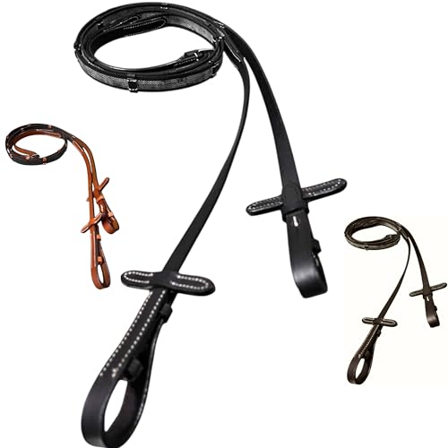 Majestic Ally Horse Reins, Full Size, English Riding, Multiple Styles and Colors - color: Black, style: Leather Rubber Grip Reins