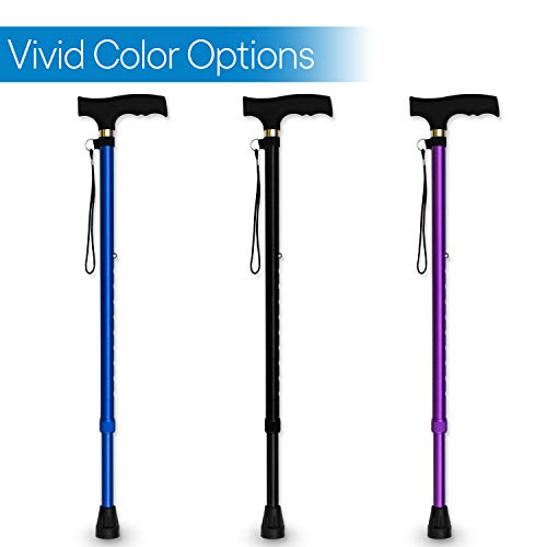 RMS Walking Cane - Adjustable Walking Stick - Lightweight Aluminum Offset Cane with Ergonomic Handle and Wrist Strap - Ideal Daily Living Aid for Limited Mobility - color: Black