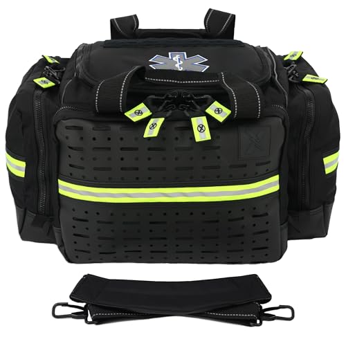 Lightning X Personalized EMT Trauma Bag – Large ALS Medical Bag with 6 Color-Coded Pouches, MOLLE Panel, Waterproof Bottom, Reflective EMS Gear, Custom Embroidered Name or Logo | LXMB35 - color: Black