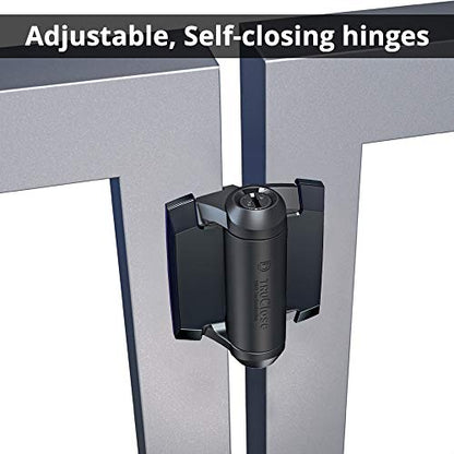 D&D TCA1S3BTS TruClose Regular Gate Hinge Square Metal Gates, Black, 2 pcs. | Safety gate hinge, no alignment legs, self-closes metal gates up to 66 lb. For square gate posts. Black, comes with 2 hinges - color: Black, size: Adjustable gate gap: 3/8”–7/8”