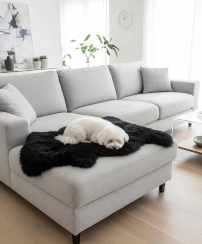 Super Area Rugs Black Sheepskin Rug Genuine Single 2x3ft Pelt Fluffy Fur Seat Cushion and Chair Cover - color: Dark Black, size: 2' x 3' (Natural)