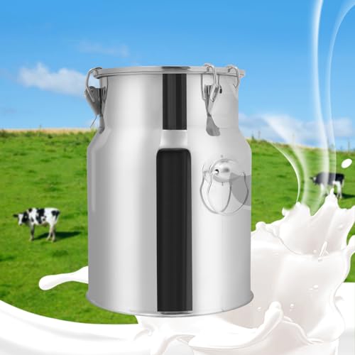 Stainless Steel Milk Can,Old Fashion Milk Jug,Milk Pail Tote Jug with Independent Embedded Silicone Sealed Lid Heavy Duty for Storing Liquid Products Such as Oil Milk Coffee Wine Tea and Honey (5L)