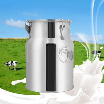 1.32Gal Stainless Steel Milk Can Milk Jug with Lid Sealed Wine Pail Bucket Heavy Duty Transport Barrel Liquid Storage Container for Home, Farm (5L/1.32Gal 201 SS) - size: 5L/1.32Gal 201 SS