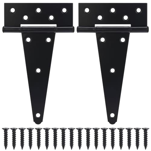 8 Inch T-Strap Gate Hinges, Shed Barn Door Hinges Heavy Duty, Black Tee Hinges for Wooden Fences, Yard Gate, Wrought Hardware Iron Rustproof (2Pack/Set) - size: 8 Inch