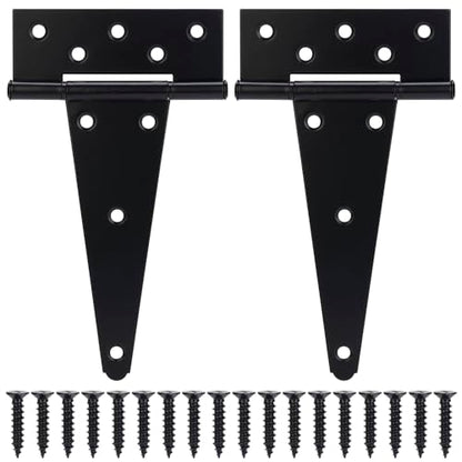 8 Inch T-Strap Gate Hinges, Shed Barn Door Hinges Heavy Duty, Black Tee Hinges for Wooden Fences, Yard Gate, Wrought Hardware Iron Rustproof (2Pack/Set) - size: 8 Inch