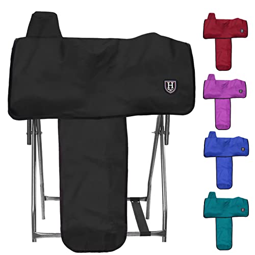 Harrison Howard Long-Lasting 6 Elastic Straps 600 Denier Waterproof Western Saddle Cover-Black - color: Black