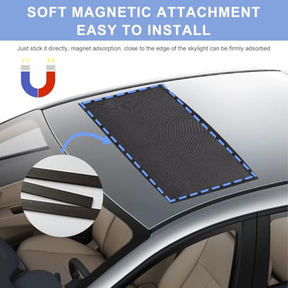 Car Sunroof Sun Shade, 25.6"×39.4" Magnetic Screen Breathable Mesh Car Roof Cover, UV Sun Protection Shades for Moonroof & Side Windows, Sunroof Screen for Overnight Camping