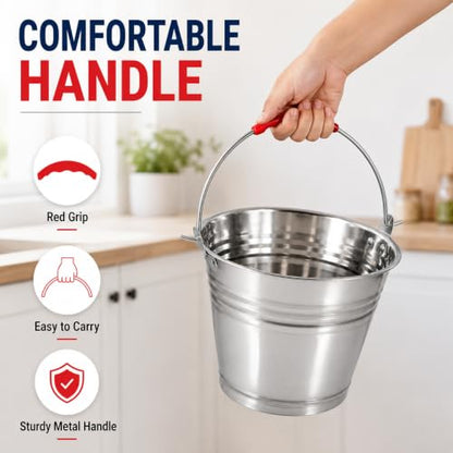 Healeved 5L Stainless Steel Bucket with Handle 9.4-Inch Round Pail