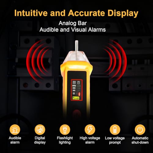 Voltage Tester Non Contact Voltage Detector Dual Range AC 12V/48V-1000V,Electrical Tester Pen with LCD Display Live Wire Tester with Alarm and Flashlight Wire Breakpoint Finder Tools