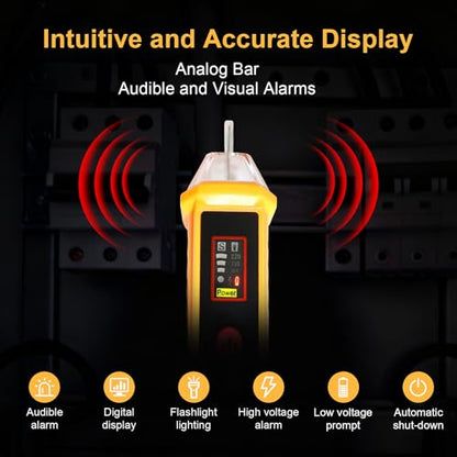 Voltage Tester Non Contact Voltage Detector Dual Range AC 12V/48V-1000V,Electrical Tester Pen with LCD Display Live Wire Tester with Alarm and Flashlight Wire Breakpoint Finder Tools