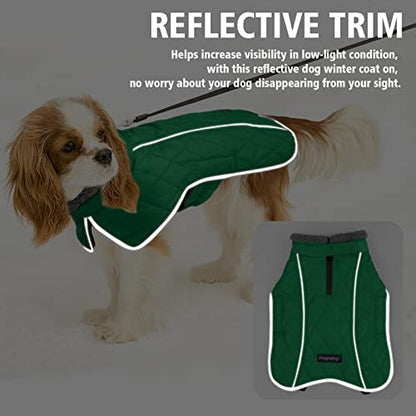 Fragralley Dog Coat Large, Waterproof Dog Jacket with Warm Fleece Lining, Adjustable Reflective Dogs Winter Coat, Turtleneck Pet Coats for Cold Weather (Green L) - color: Green, size: Large